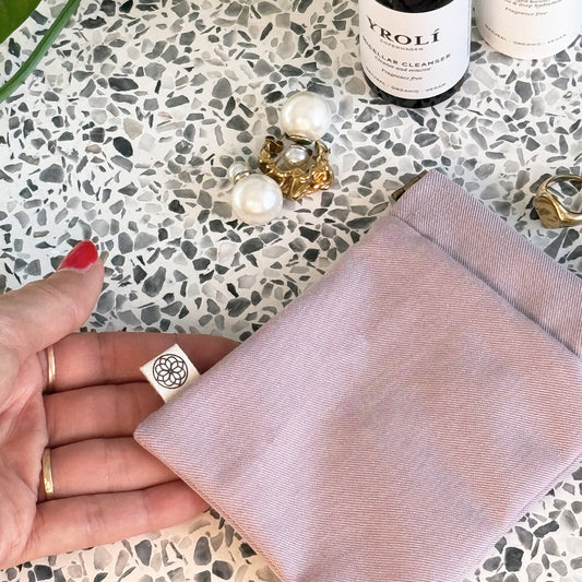 Upcycled jewellery bag, pink