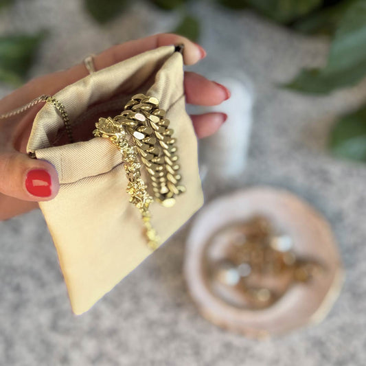 Upcycled smykkepose, gul