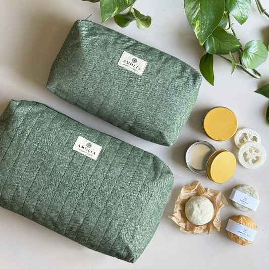 Upcycled toilettaske, stor, skovgrøn, Saga