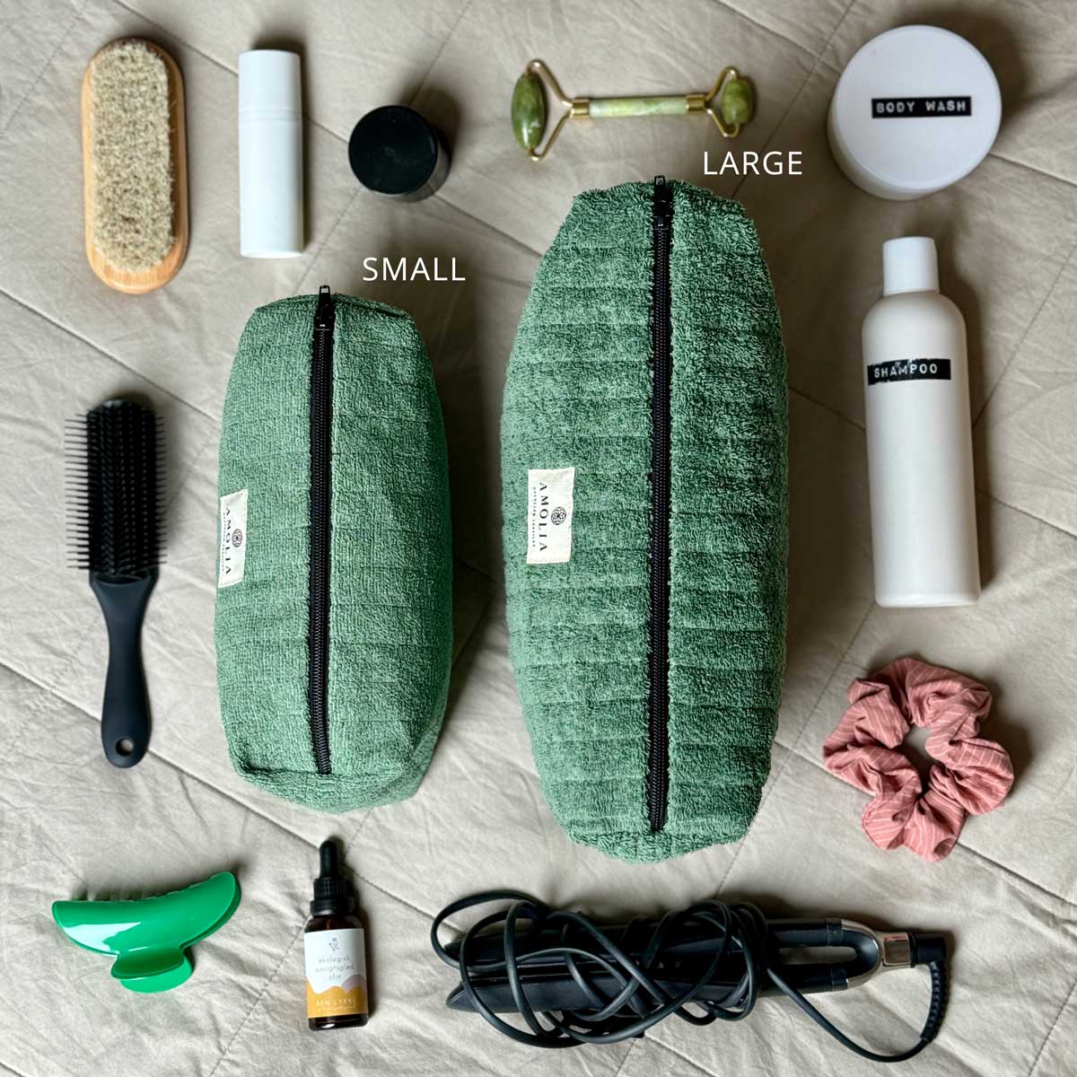 Upcycled toiletry bag, large, green, Hugo