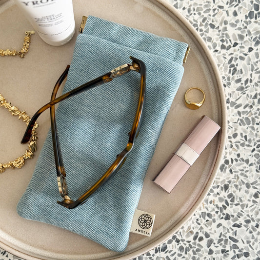 Upcycled brilleetui, denim