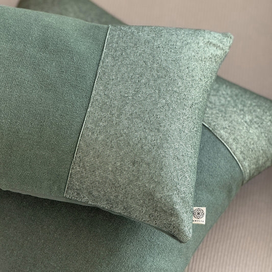 Set of two upcycled cushions, 50x50cm and 30x50cm, feather inners included