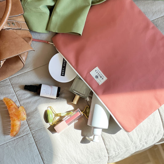 Upcycled toilettaske, stor, koral