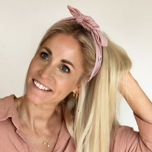 Upcycled binde hårbånd, lyserød