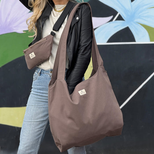 Upcycled skuldertaske, lille, lysebrun