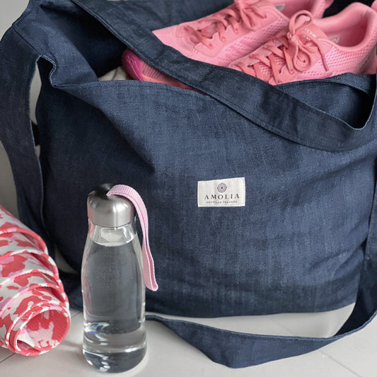 Upcycled mega shopper, blå denim dead stock tekstil