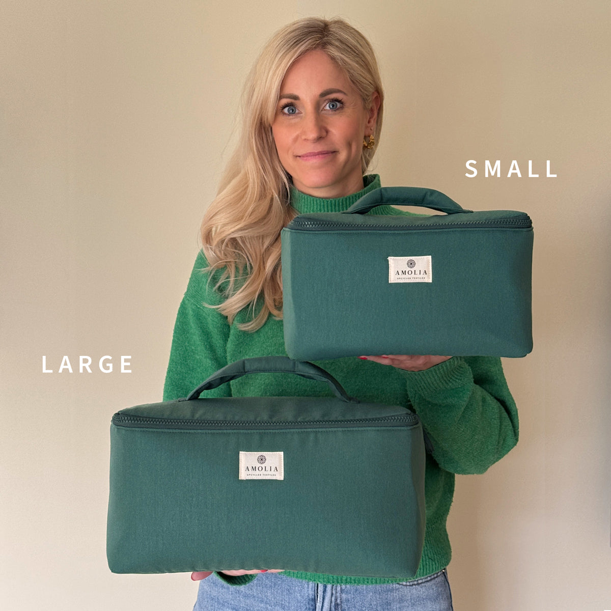 Upcycled strikke- og sytaske, stor, grøn