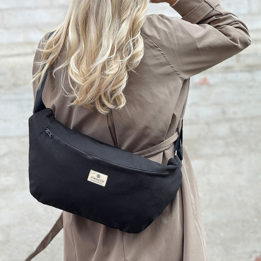 Upcycled skuldertaske, stor, sort