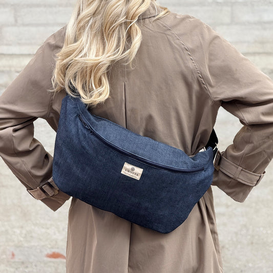 Upcycled skuldertaske, stor, denim