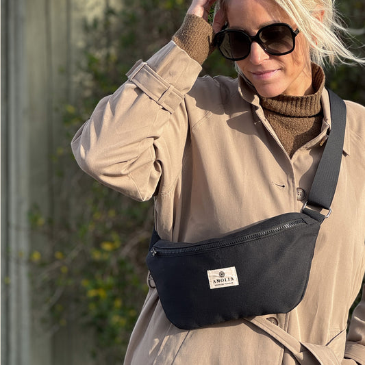 Upcycled skuldertaske, lille, sort