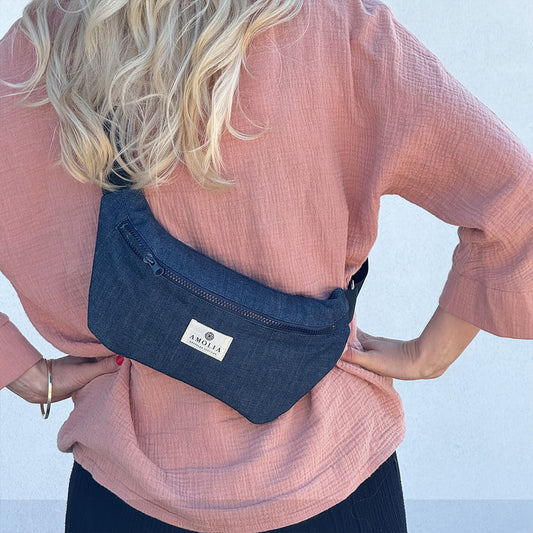 Upcycled skuldertaske, lille, denim