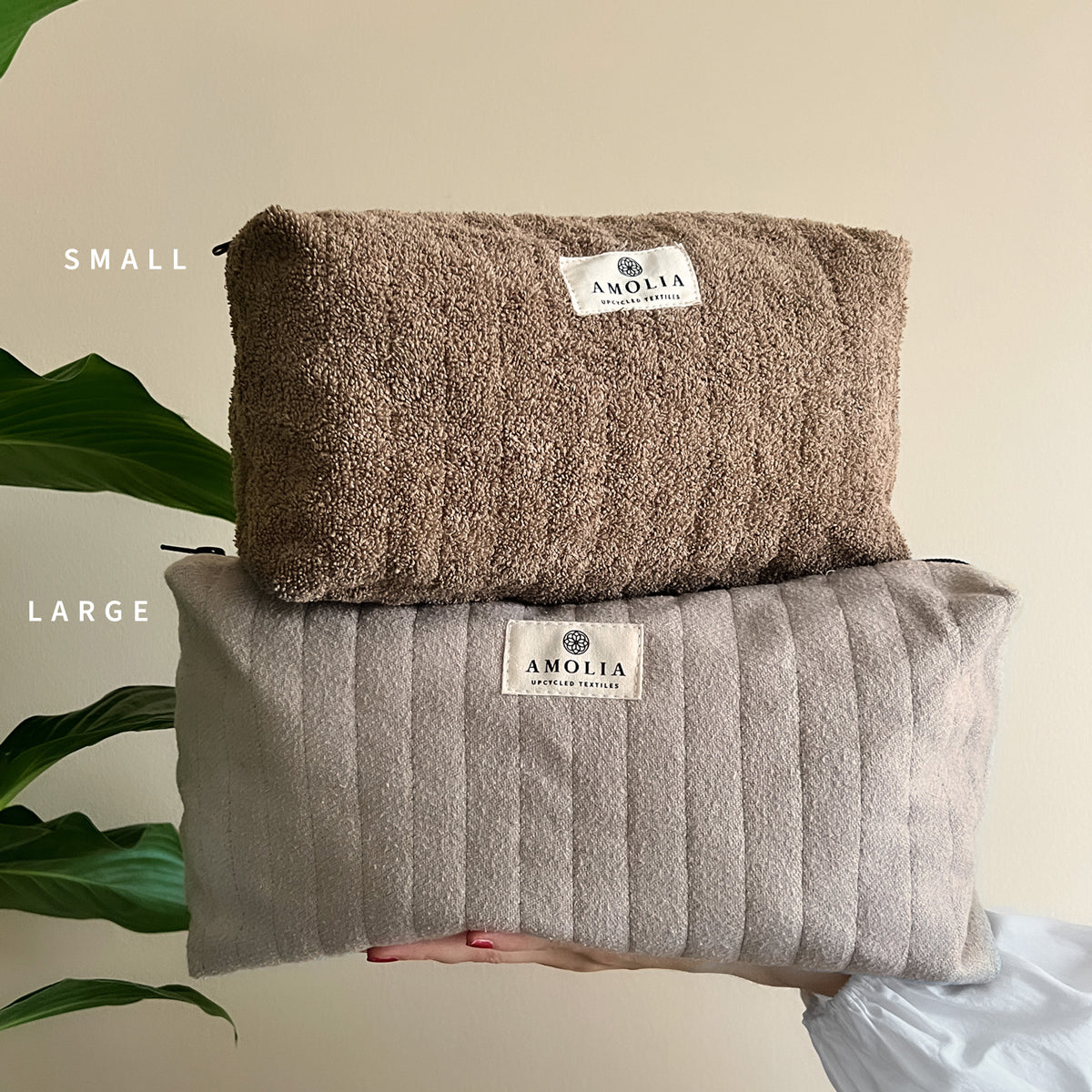 Upcycled toiletry bag, small, light brown