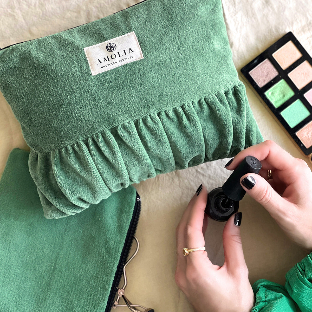 Green make-up bag