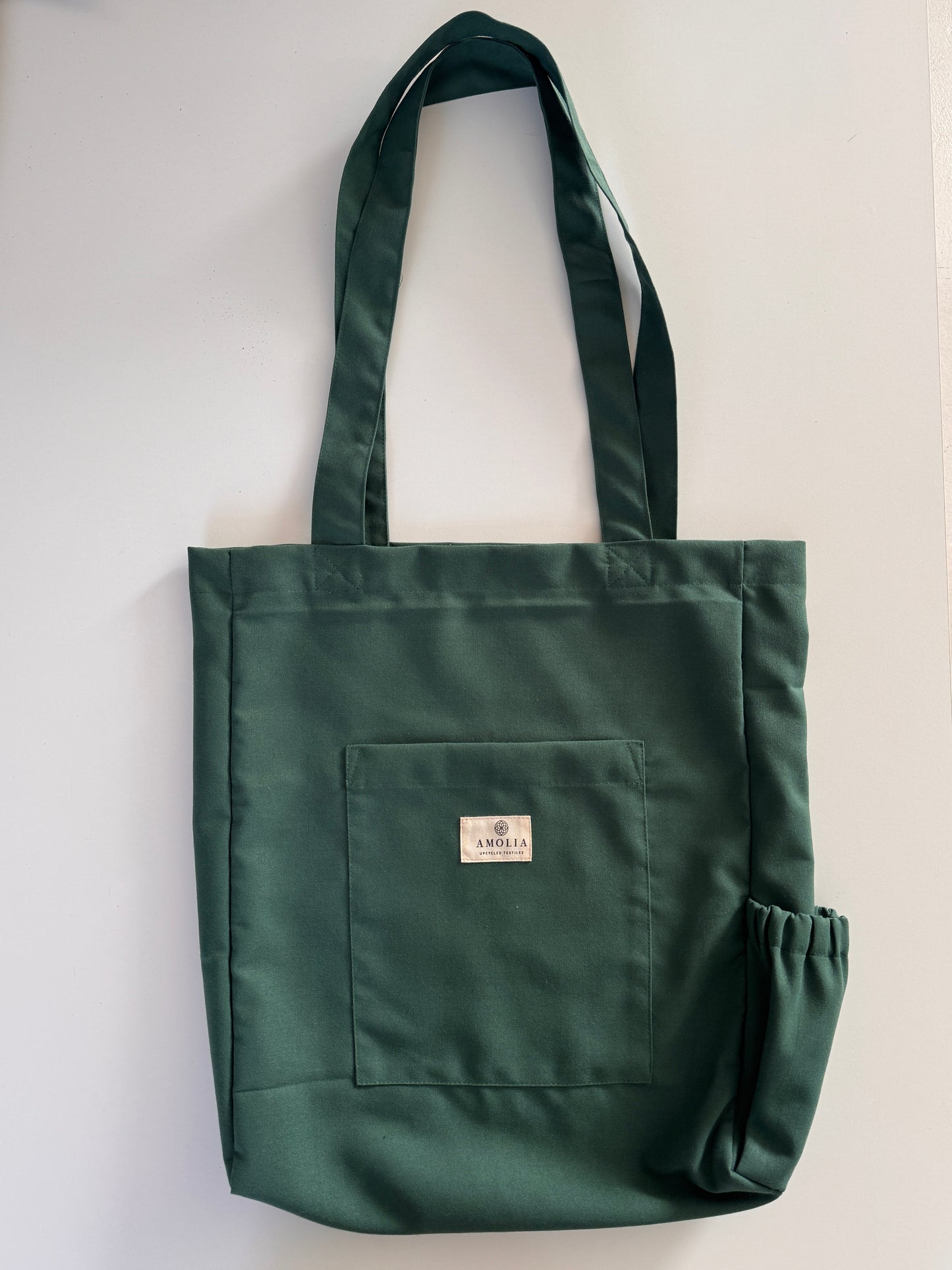 Upcycled mulepose med flaskeholder, grøn OUTLET