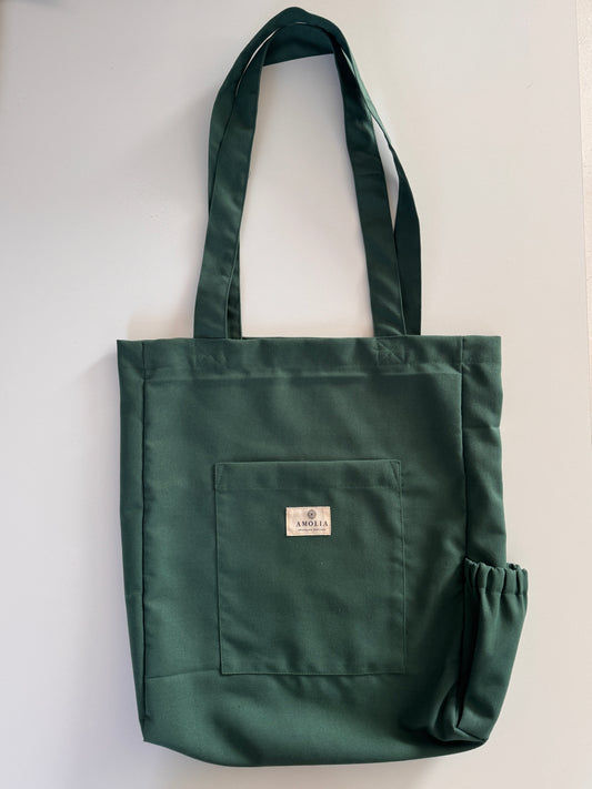 Upcycled mulepose med flaskeholder, grøn OUTLET