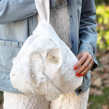 Upcycled handbag, lace