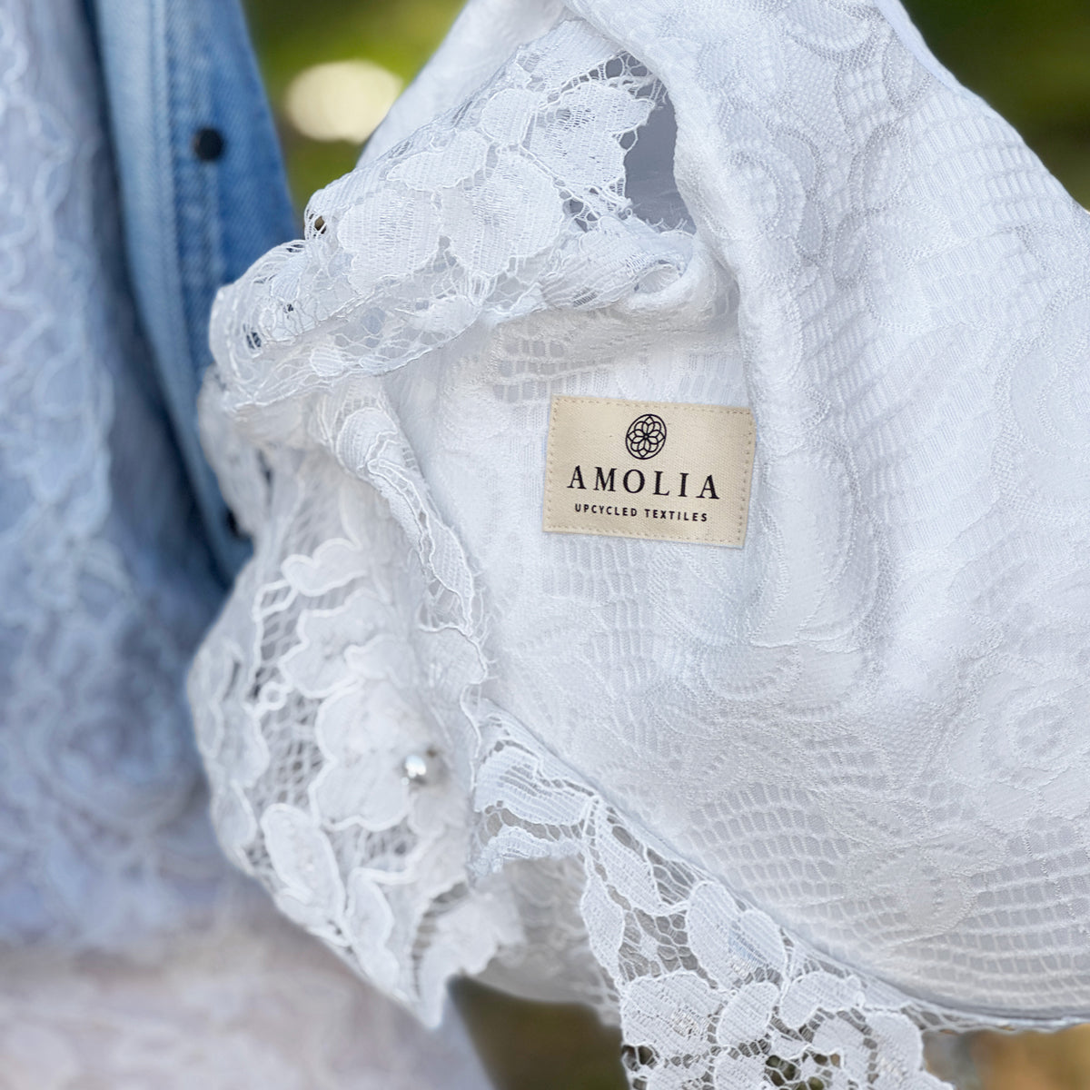 Upcycled handbag, lace