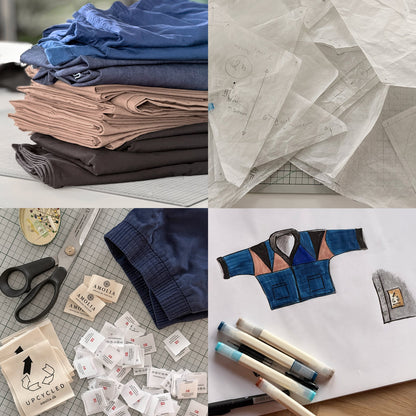 Upcycled Patchwork Jakke, Denim, One-size - 'Perlemørke'