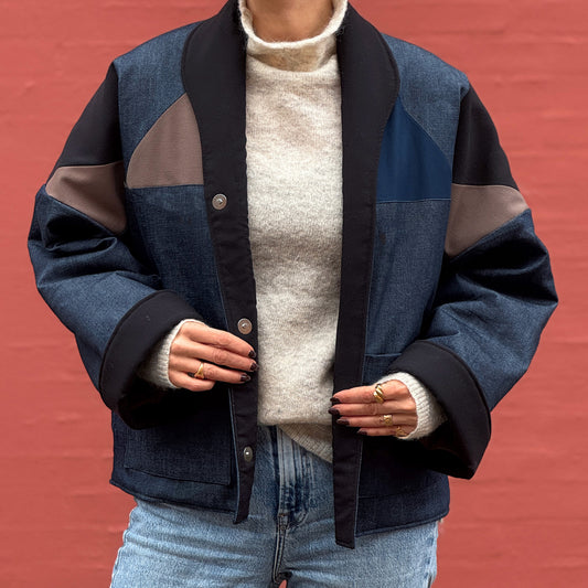 Upcycled Patchwork Jakke, Denim, One-size