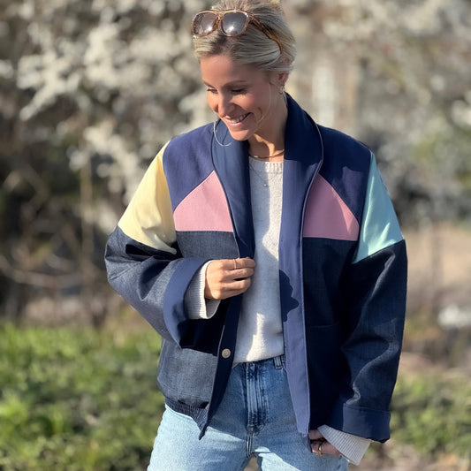 Upcycled Patchwork Jakke, Denim, One-size - 'Morgenlys'
