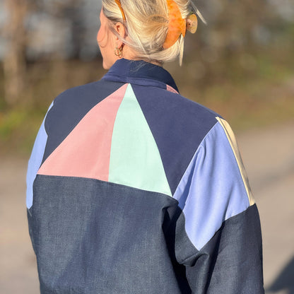 Upcycled Patchwork Jakke, Denim, One-size - 'Morgenlys'