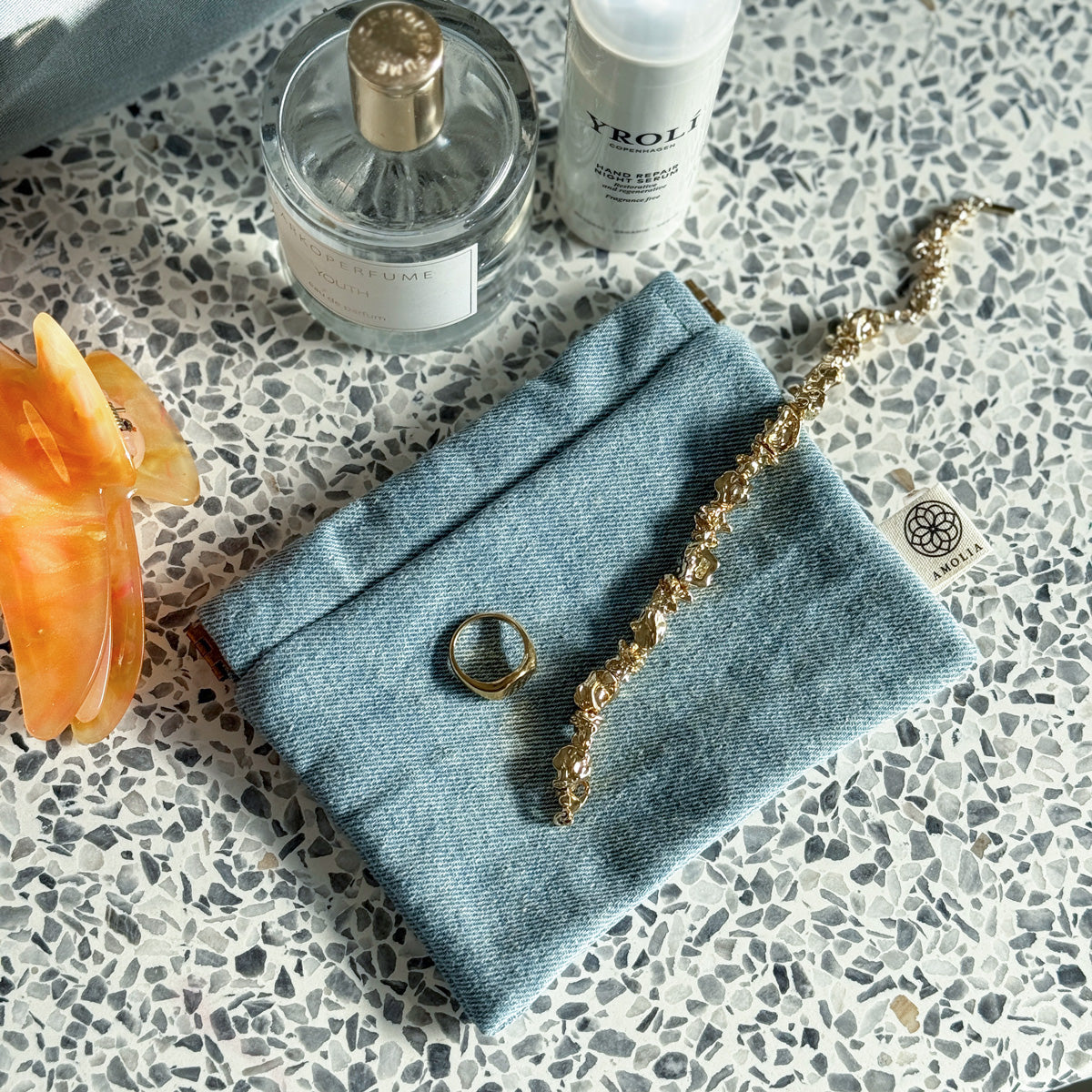 Upcycled smykkepose, denim