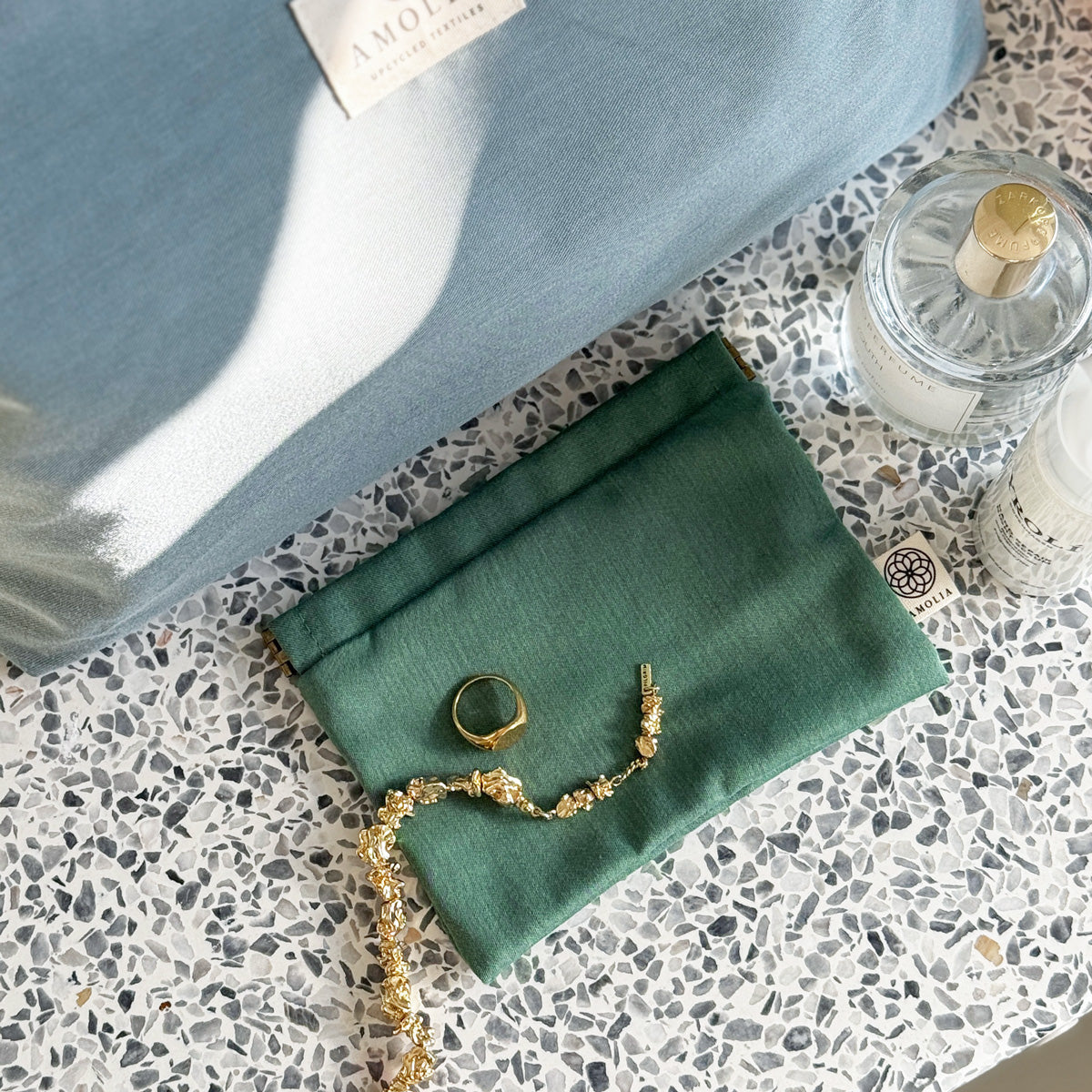 Upcycled smykkepose, grøn