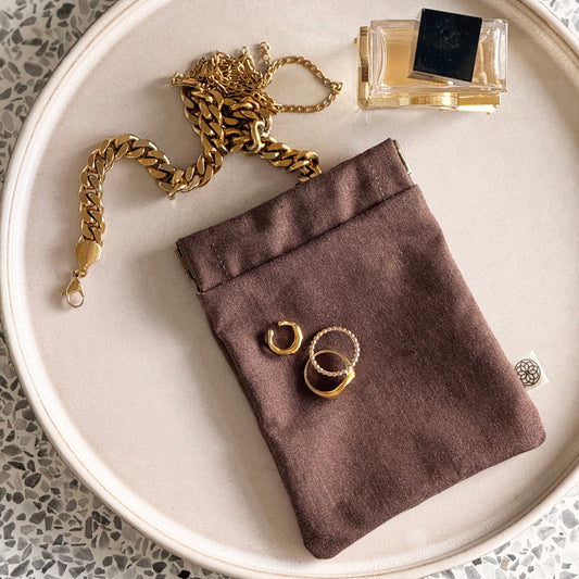 Upcycled jewellery bag, brown