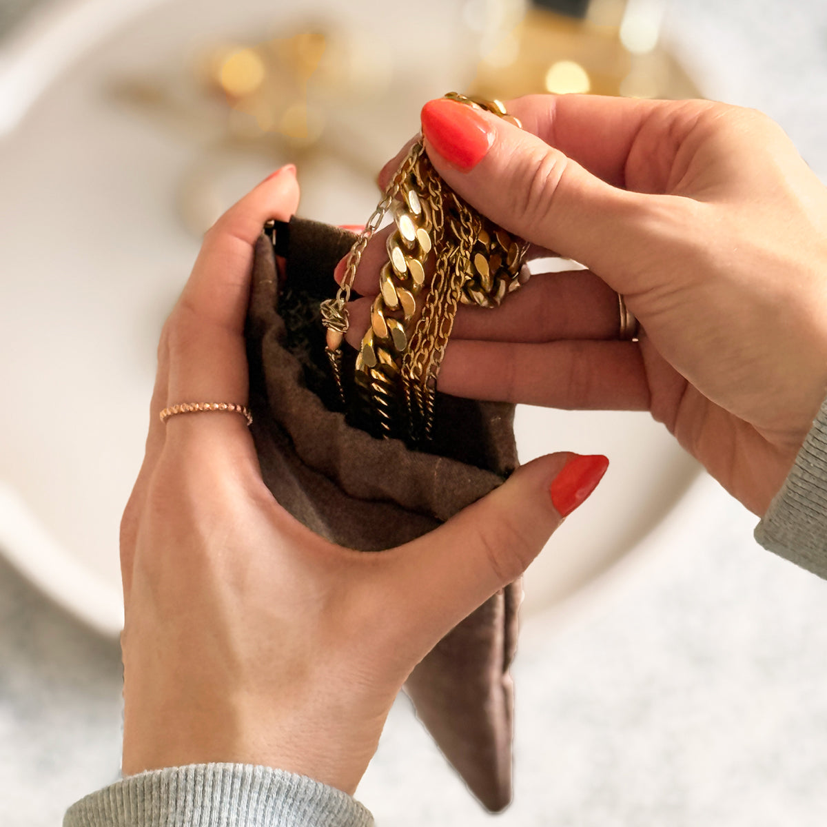 Upcycled smykkepose, brun