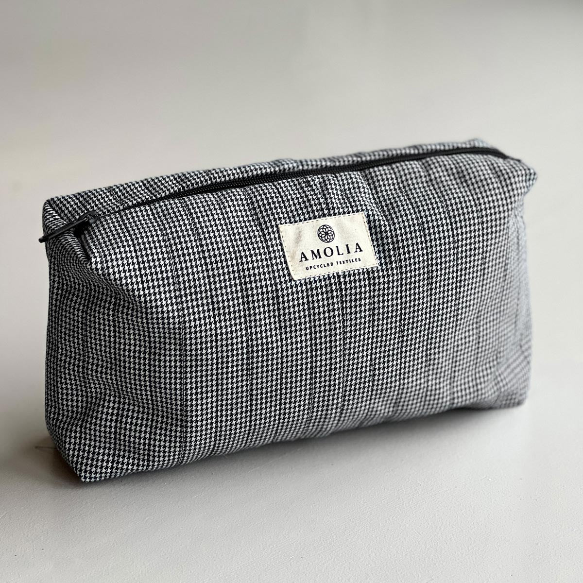 Upcycled Toiletry bag, small, houndstooth