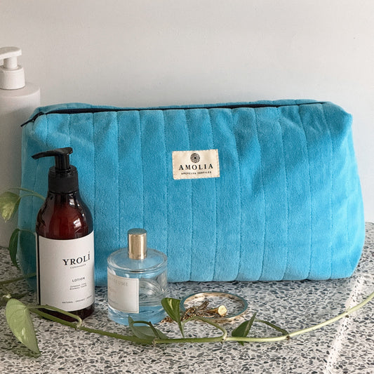 Upcycled toilettaske, stor, aqua