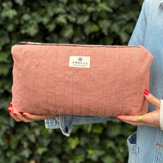 Upcycled toiletry bag, large, coral