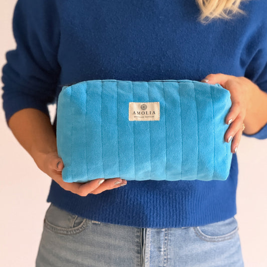 Upcycled toilettaske, lille, aqua