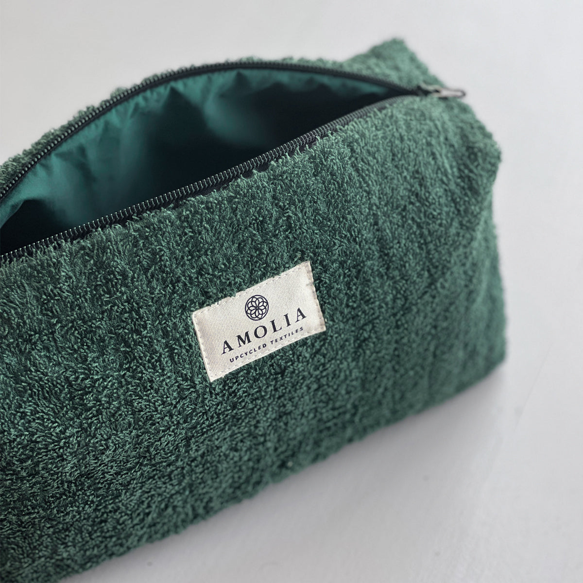 Upcycled toiletry bag, small, forest green