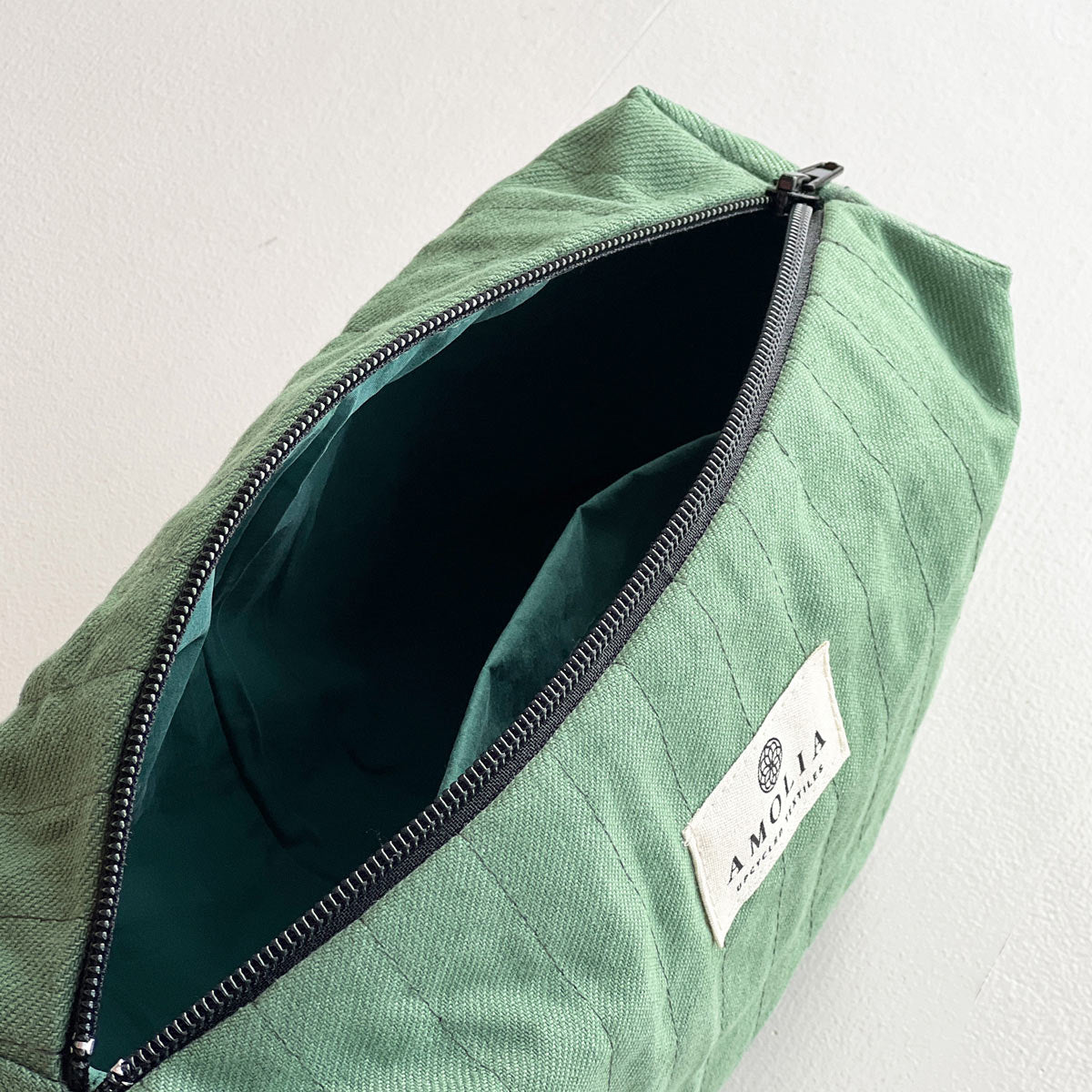 Upcycled toiletry bag, small, green