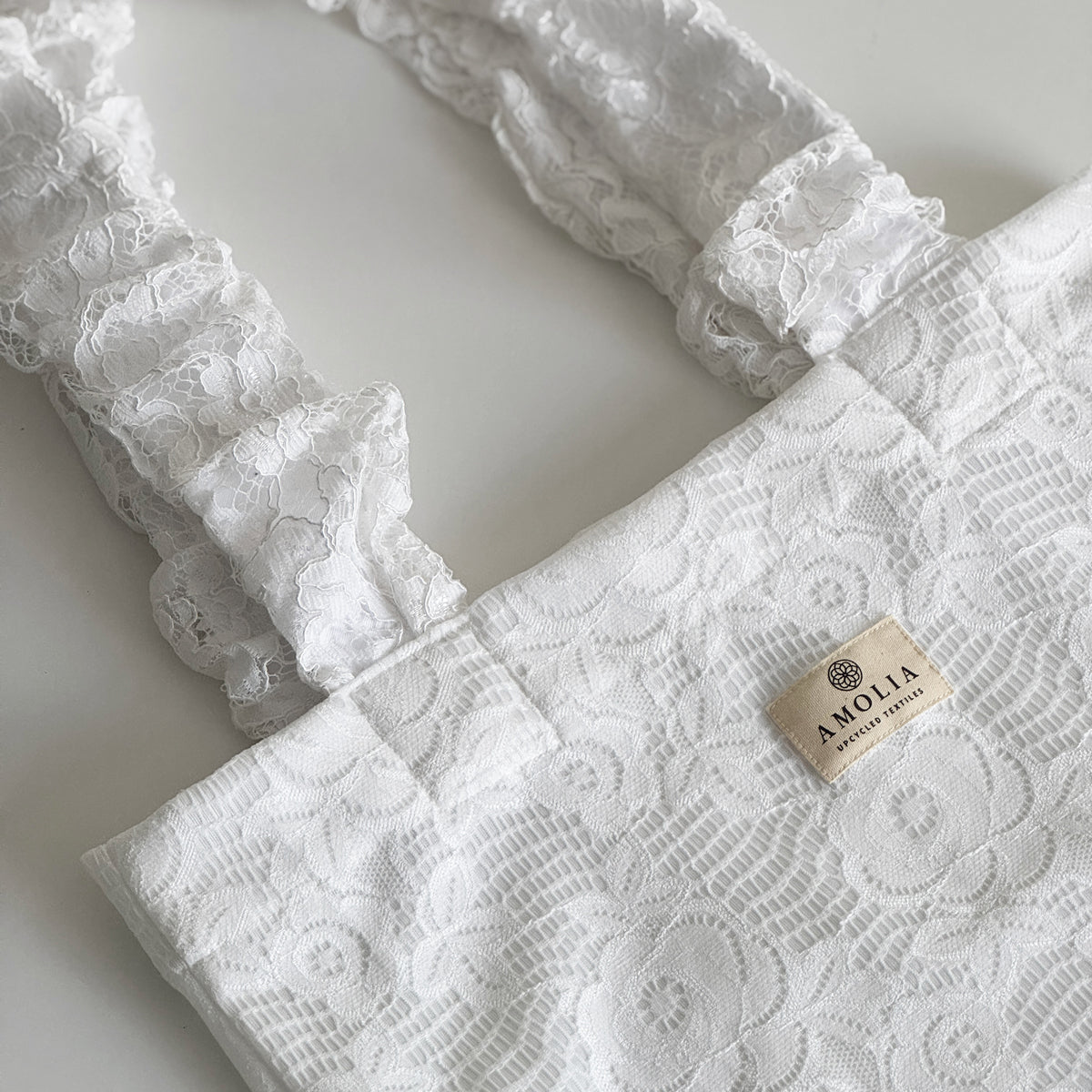 Upcycled tote bag, lace