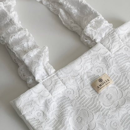 Upcycled tote bag, lace