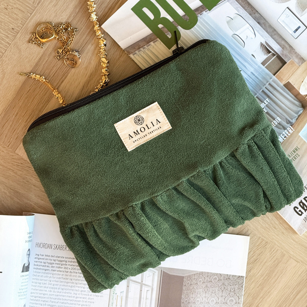 Upcycled vintage taske, skovgrøn