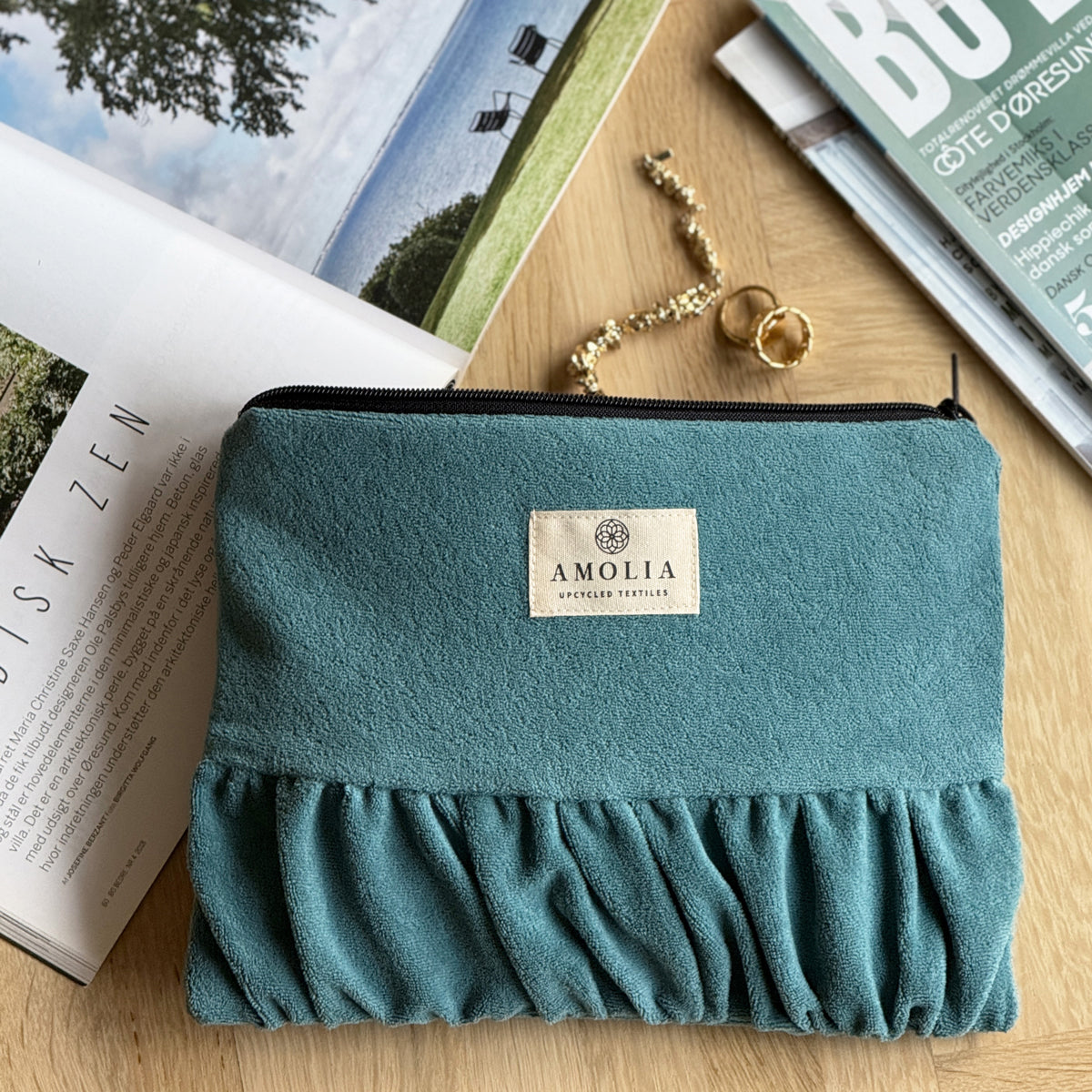 Upcycled vintage taske, blågrøn