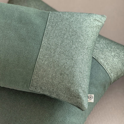 Set of two upcycled cushions, 50x50cm and 30x50cm, feather inners included