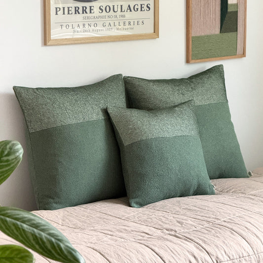 Sæt med 3 upcyclede puder, 50x50cm og 40x40cm, andefjer inderpuder medfølger