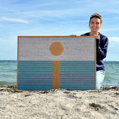 Upcycled kunstværk 100x70cm, Solnedgang striber