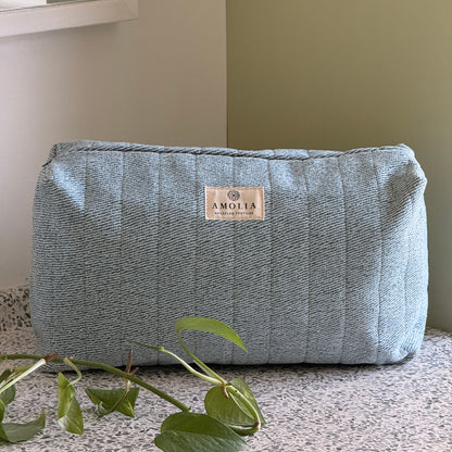 Upcycled toiletry bag, large, aqua