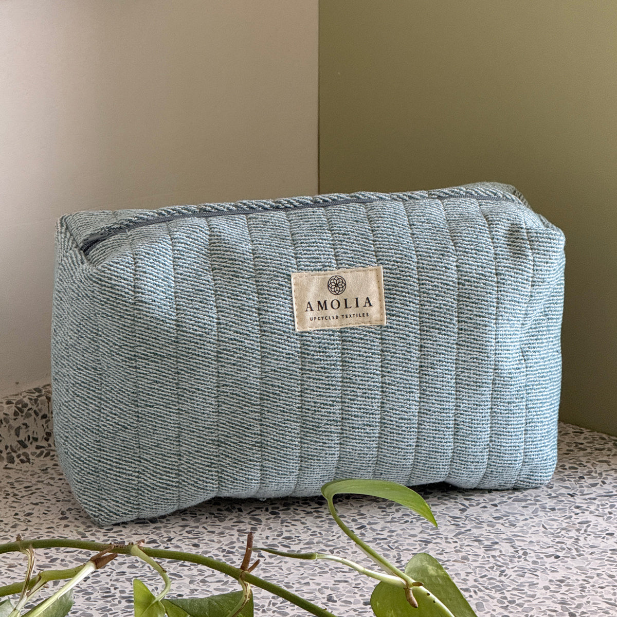 Upcycled toiletry bag, small, aqua, Ellie