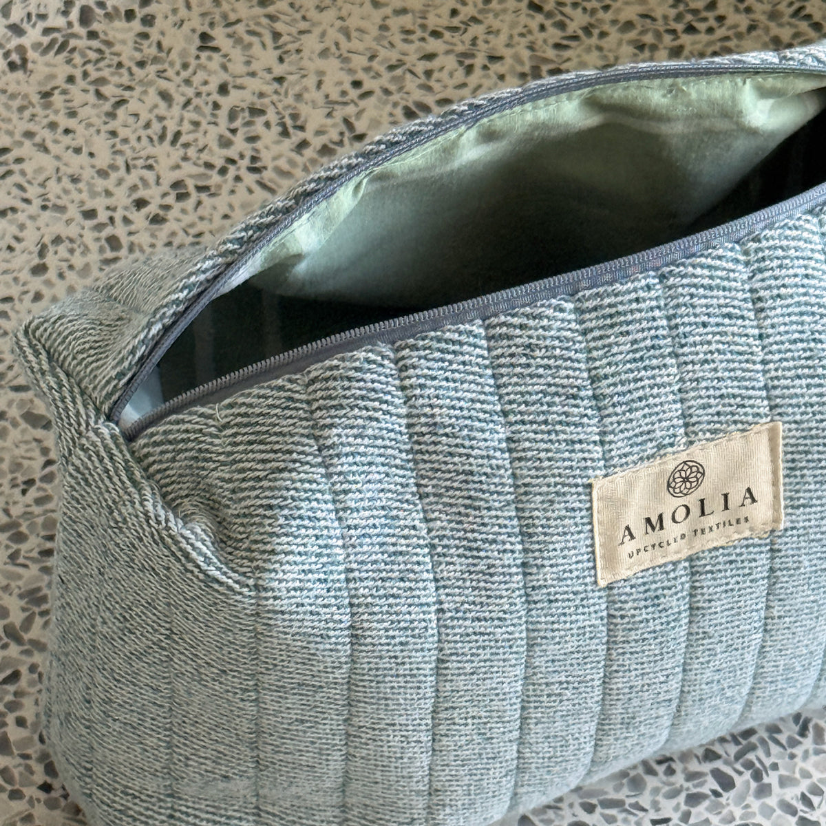 Upcycled toiletry bag, small, aqua, Ellie