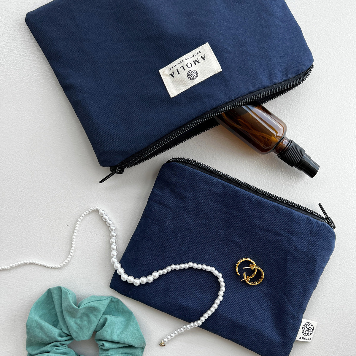 Upcycled taske, medium, marine blå