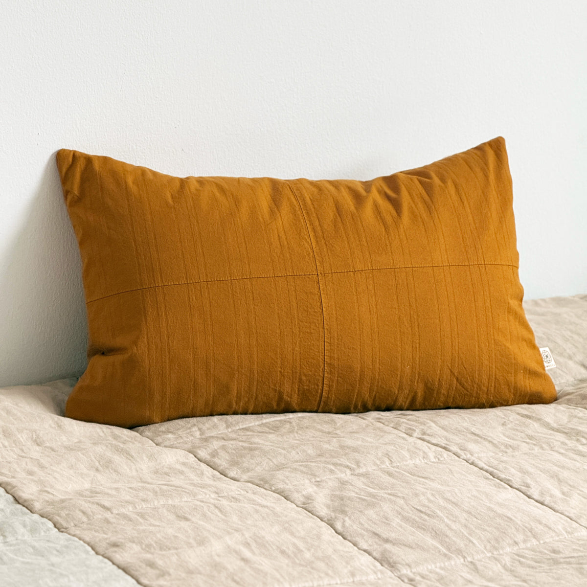 Upcycled pudebetræk, 30x50cm, brændt orange, Emily striber