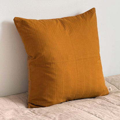 Set of two upcycled cushions, burnt orange stripes, feather inners included