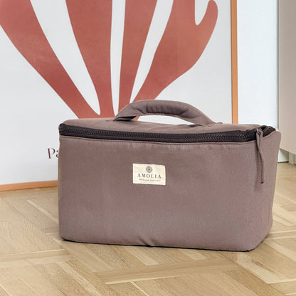 Upcycled knitting / sewing bag, small, light brown