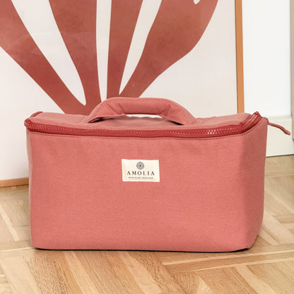 Upcycled knitting / sewing bag, small, coral